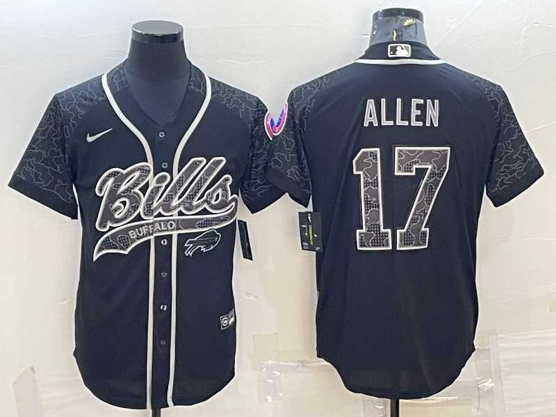 Men%27s Buffalo Bills #17 Josh Allen Black Reflective With Patch Cool Base Stitched Baseball Jersey